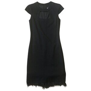 Trina Turk Sz 2 Wool Ponte Black Feather Dress Cutout Party Pinup Holiday READ